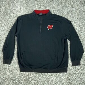 Wisconsin Badgers Sweatshirt Mens XXL Black Football Quarter Zip Pullover NCAA